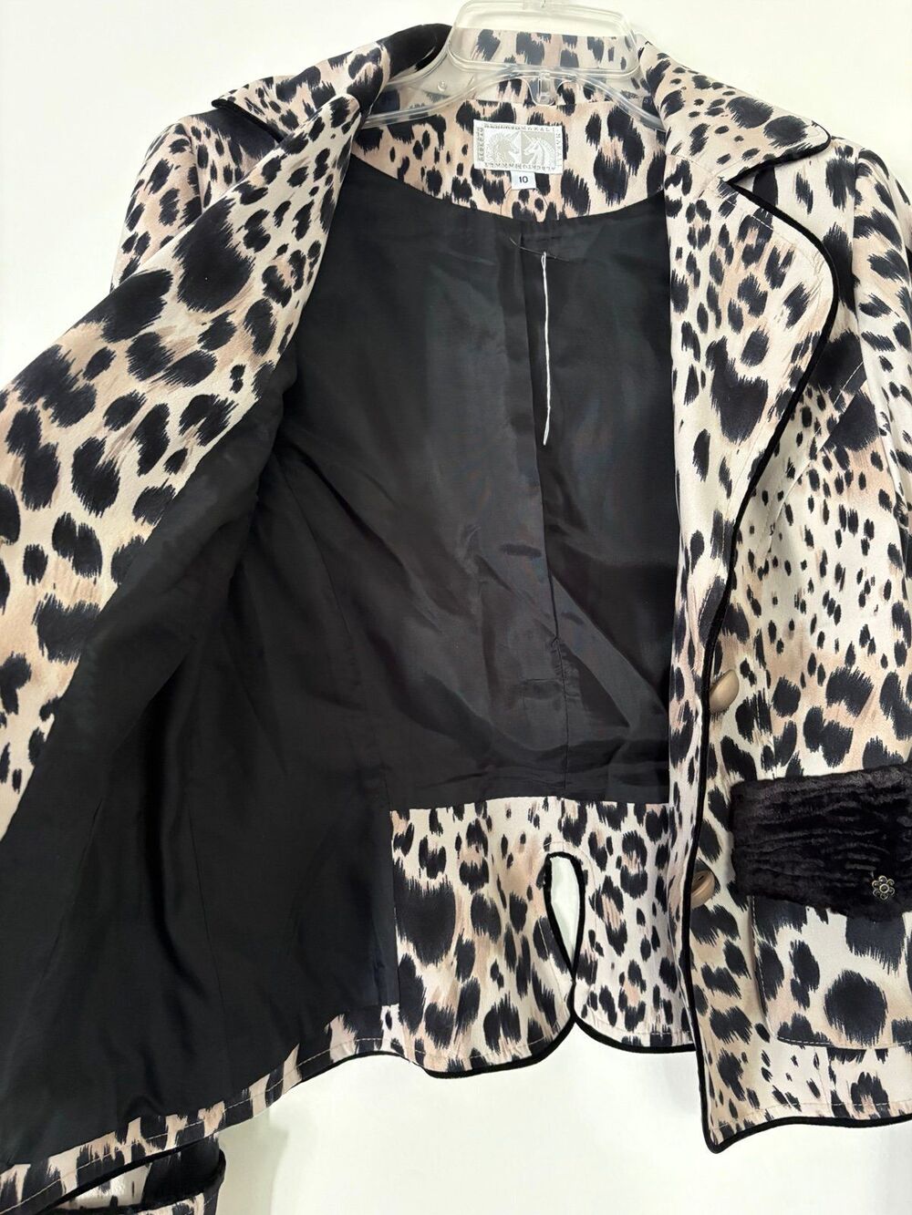 Alberto Makali Leopard Cheetah Blazer Jacket 10 M Animal Faux Fur Vintage 90s - Picture 7 of 9